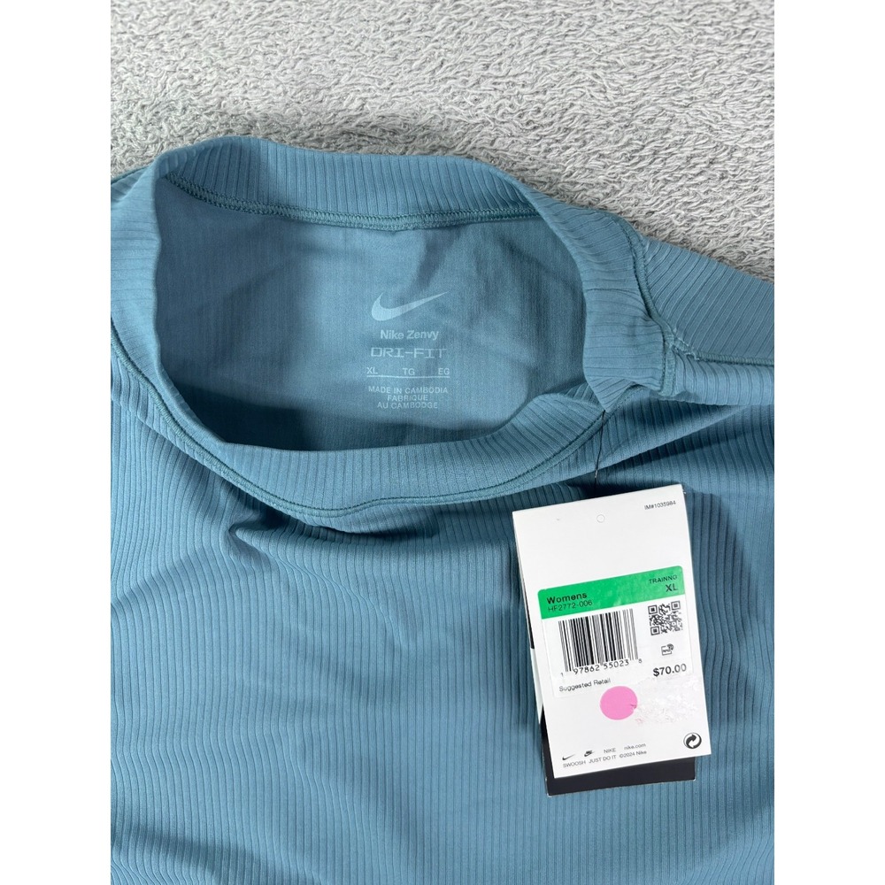 Nike Dri Fit Zenvy Top Womens Extra Large Blue Swoosh Logo Ribbed Cropped Fitted - Picture 3 of 3